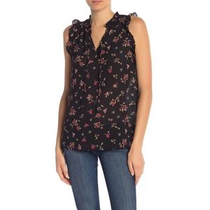 14th & Union Blouse Ruffle Sleeveless Tank Floral Chiffon Black Small NWOT